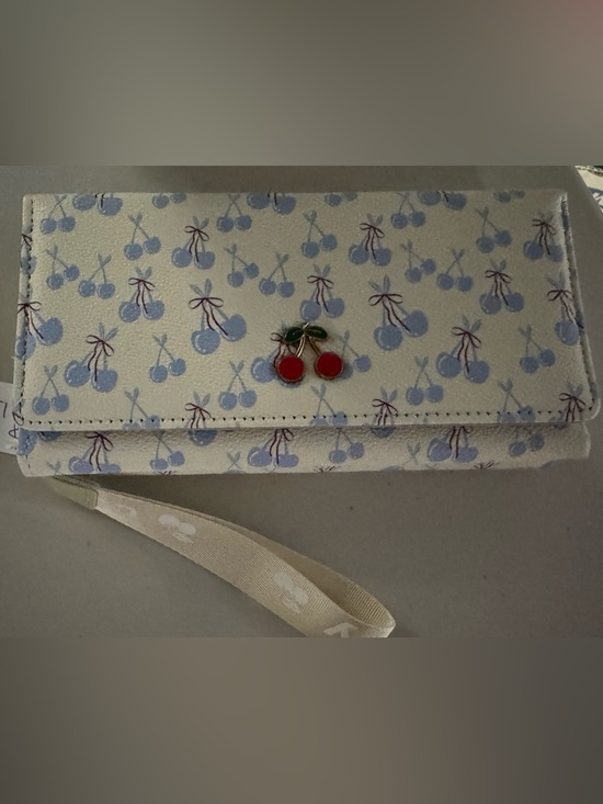 Handbags - Cherry Print Wristlet Wallet with Enamel Cherry Charm